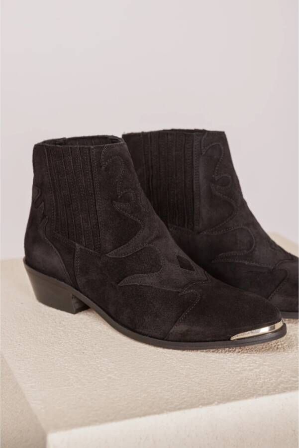 Toral Metalen Zwarte Enkellaarsjes met Gouden Detail Black Dames