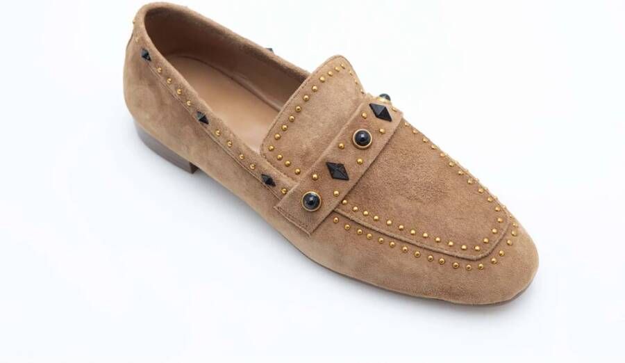 Toral Suzanna Loafers Cognac Suede Studs Brown Dames