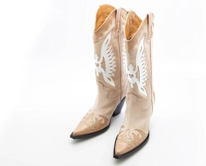 Toral Witte leren en beige suède cowboylaars Beige Dames