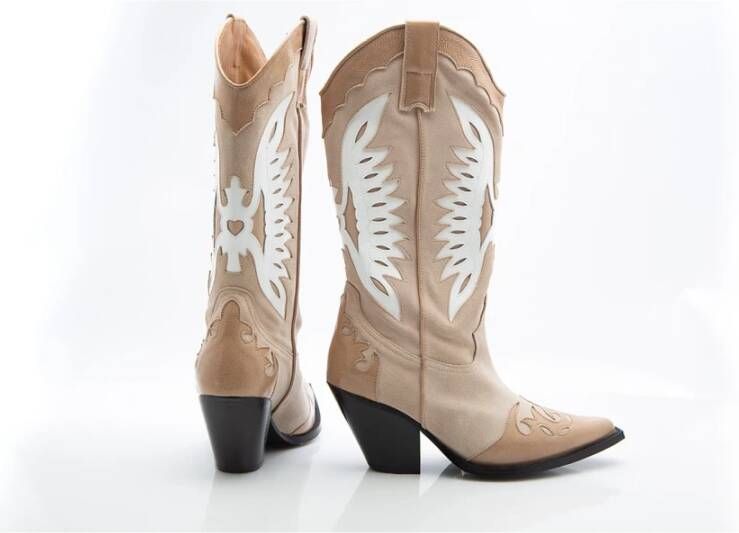 Toral Witte leren en beige suède cowboylaars Beige Dames