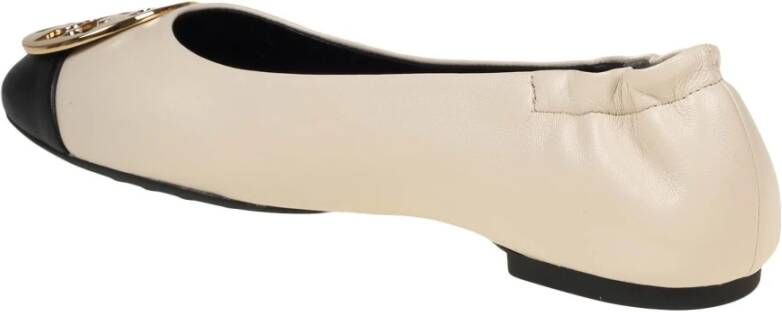 TORY BURCH Crèmekleurige Claire Leren Ballerina met Zwarte Contrastneus Beige Dames - Foto 3