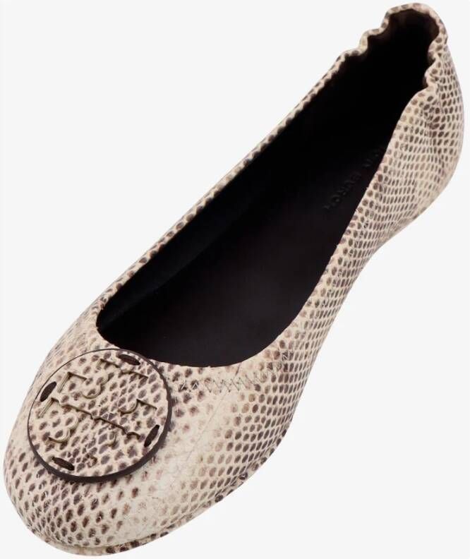 Tory Burch Beige Platte Schoenen met Logo Detail