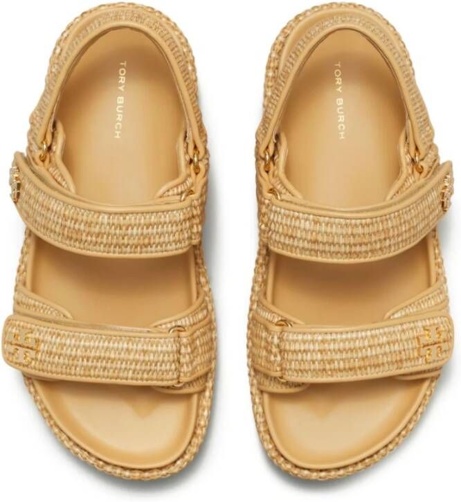 Tory Burch Beige Raffia Sandalen met Goudkleurige Hardware