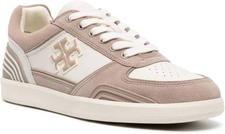 TORY BURCH Beige Sneakers met Leren en Suède Bovenwerk Beige Dames