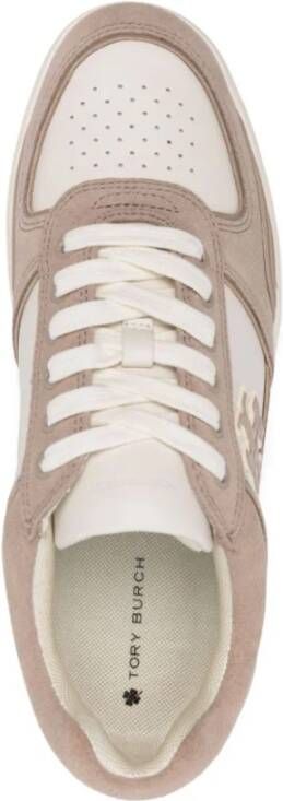 TORY BURCH Beige Sneakers met Leren en Suède Bovenwerk Beige Dames