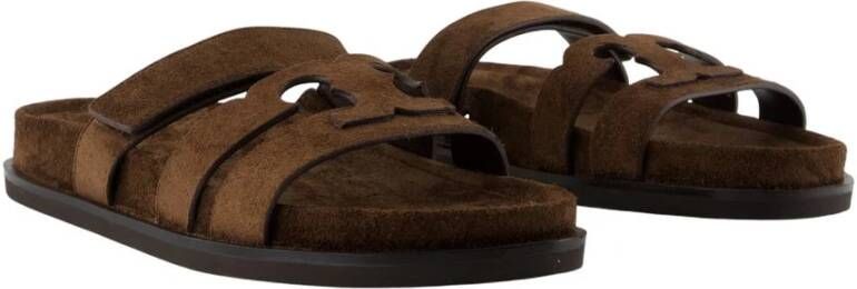 Tory Burch Bruin leren sportsandalen