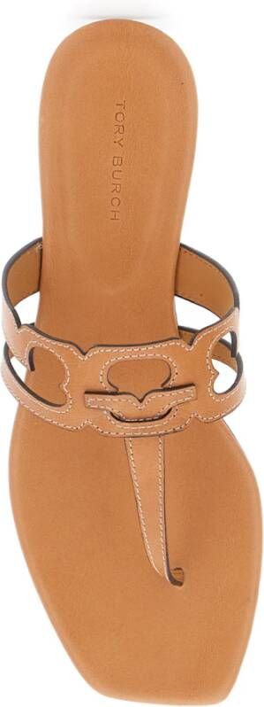 Tory Burch Bruine leren teenslippers