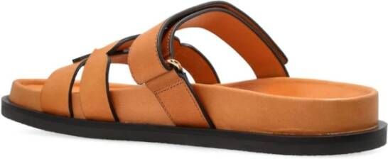 Tory Burch Bruine platte sandalen met logo detail