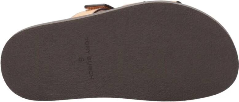 Tory Burch Camelkleurige leren sandalen met dubbele T-inleg
