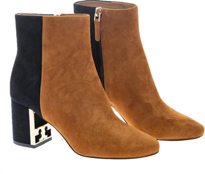 TORY BURCH Gigi Suede Enkellaarzen met twee kleuren Bruin Dames