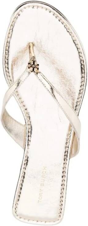 TORY BURCH Metallic Leren Teenslippers Geel Dames