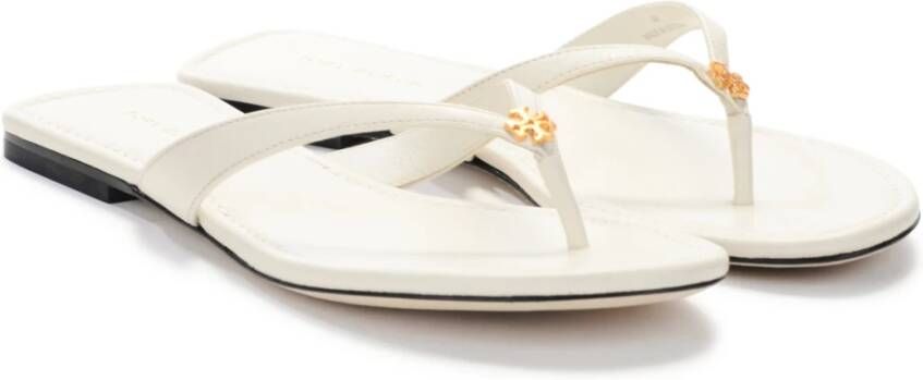 TORY BURCH Klassieke leren teenslippers Wit Dames