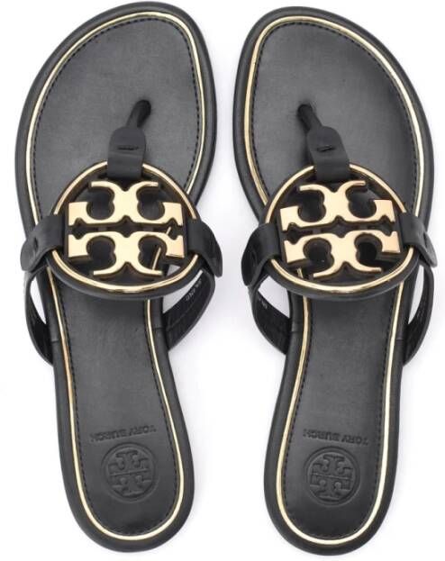 TORY BURCH Zwarte leren Miller sandaal met gouden metalen logo Zwart Dames