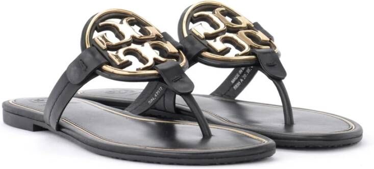 TORY BURCH Zwarte leren Miller sandaal met gouden metalen logo Zwart Dames