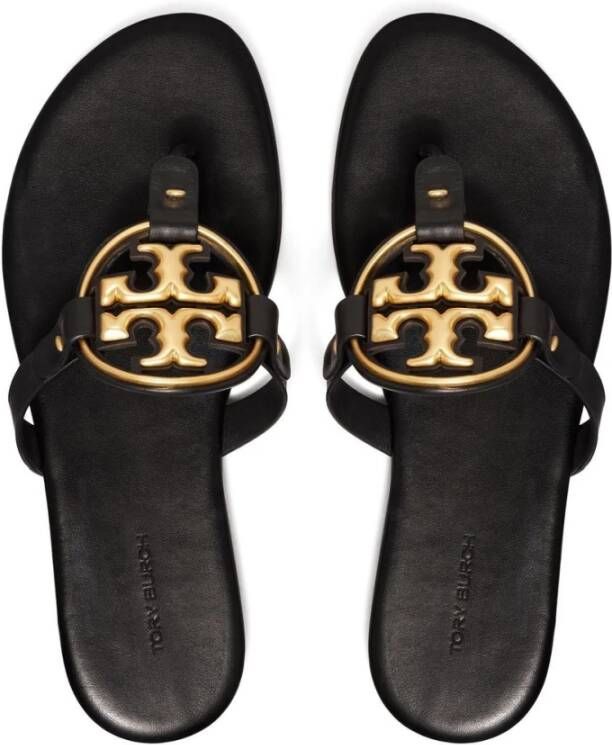 TORY BURCH Zwarte Leren Flip Flops voor Dames Zwart Dames