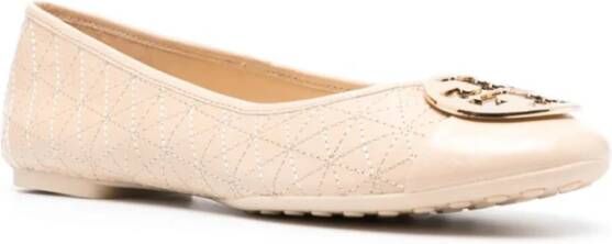 TORY BURCH Gelaagde Beige Platte Schoenen met Double T Metalen Hardware Beige Dames