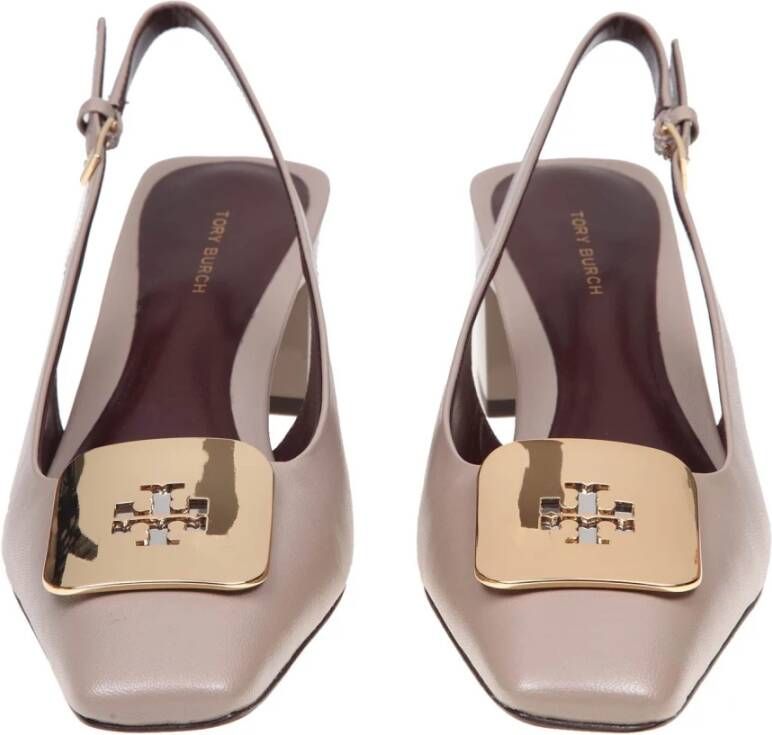 TORY BURCH Georgia Leren Slingback met Logo Plaat Gray Dames