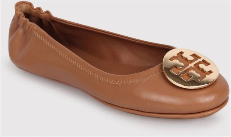 TORY BURCH Gouden Logo Ballerinas met Applicatie Brown Dames