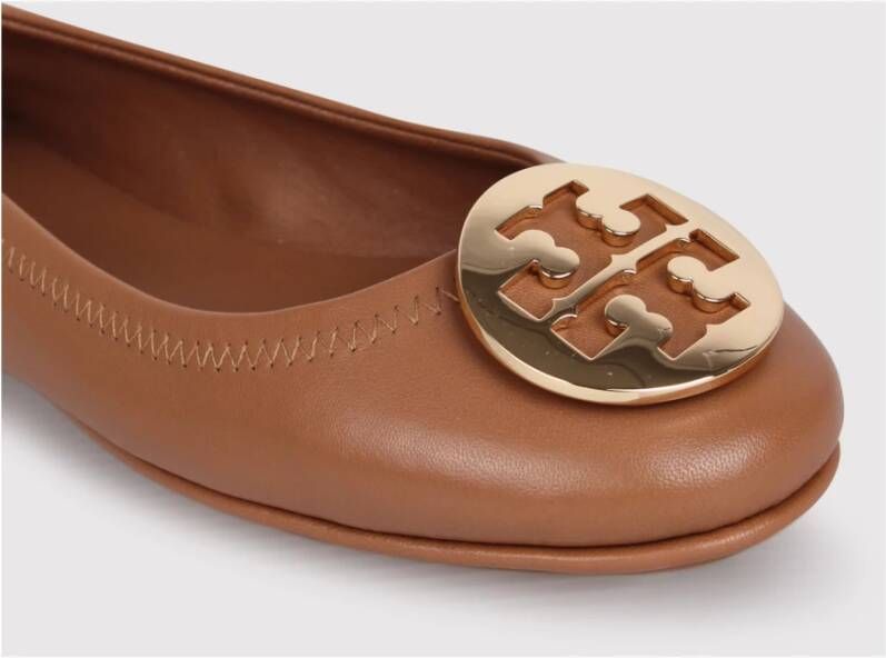 TORY BURCH Gouden Logo Ballerina's met Applicatie Brown Dames