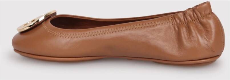 TORY BURCH Gouden Logo Ballerinas met Applicatie Brown Dames