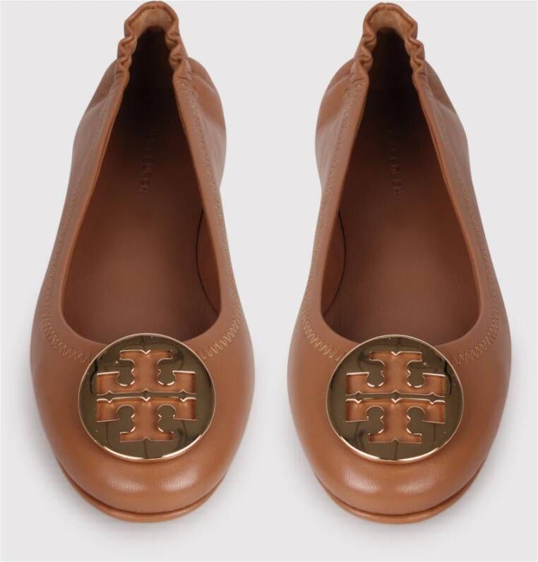 TORY BURCH Gouden Logo Ballerinas met Applicatie Brown Dames