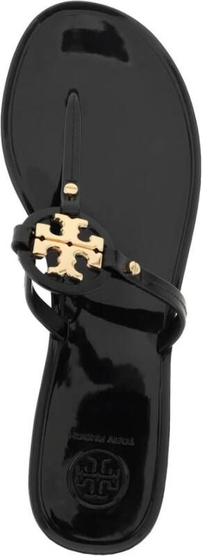 TORY BURCH Iconische Goudkleurige Double T Rubberen Teenslippers Black Dames