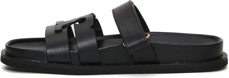 Tory Burch Zwarte leren slide sandalen