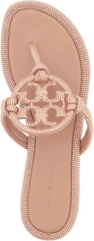 TORY BURCH Kristal Pavé Leren Teenslippers Pink Dames