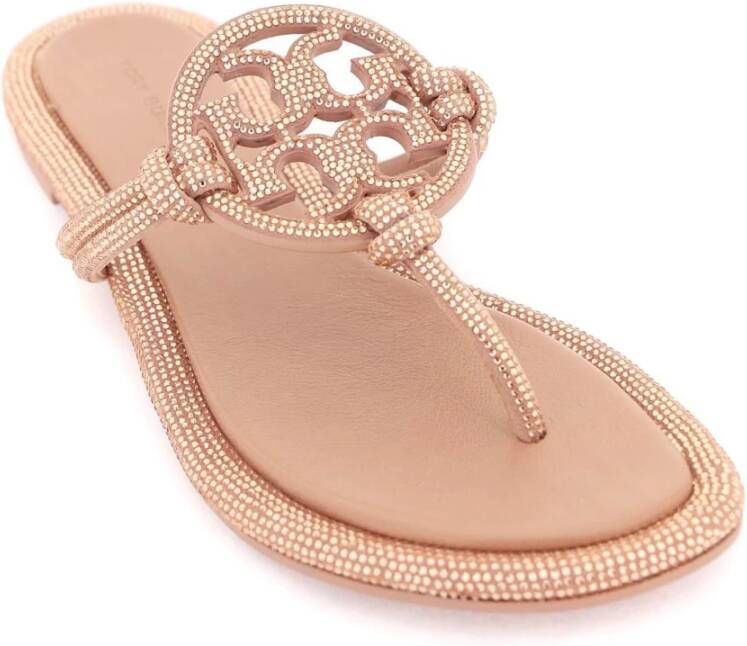 TORY BURCH Kristal Pavé Leren Teenslippers Pink Dames