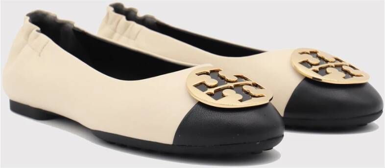 TORY BURCH Leren Ballerina Schoenen Crème Zwart Beige Dames