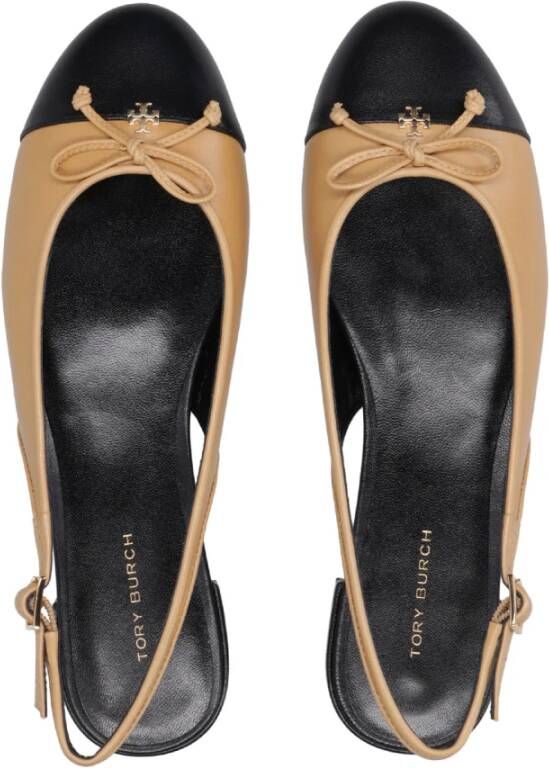 Tory Burch Leren Ballerina`s met Strik en Ronde Neus