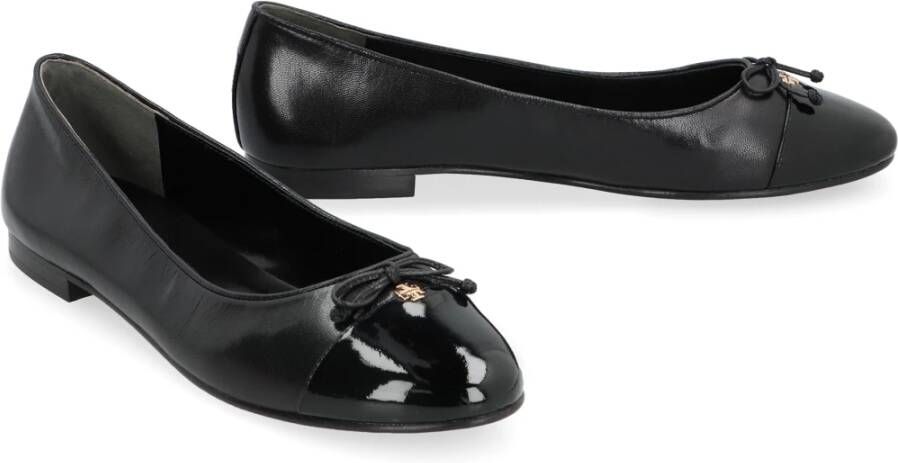 TORY BURCH Leren balletflats met logo Black Dames