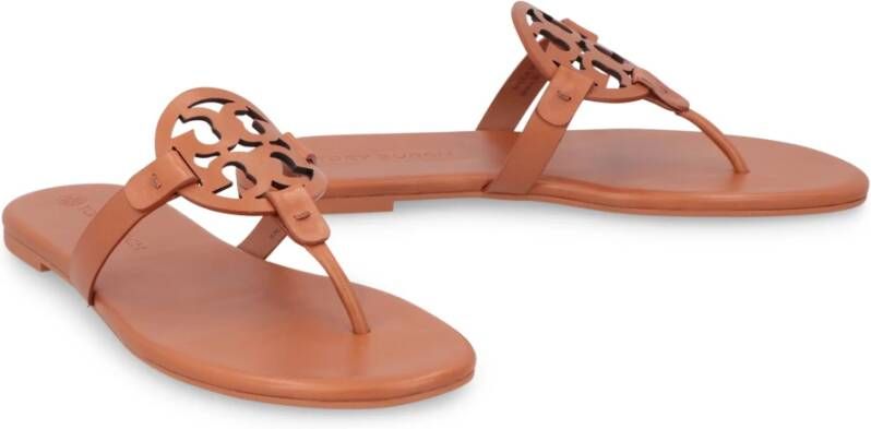 TORY BURCH Leren Platte Sandalen Brown Dames