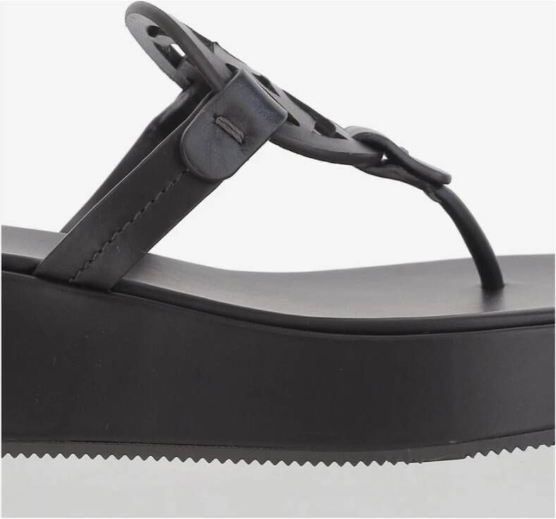 Tory Burch Leren Sleehak Sandalen Open Teen Ontwerp
