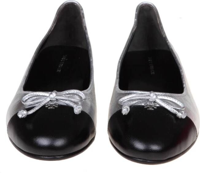 TORY BURCH Metallic Leren Ballerina Schoenen Zilver Zwart Multicolor Dames
