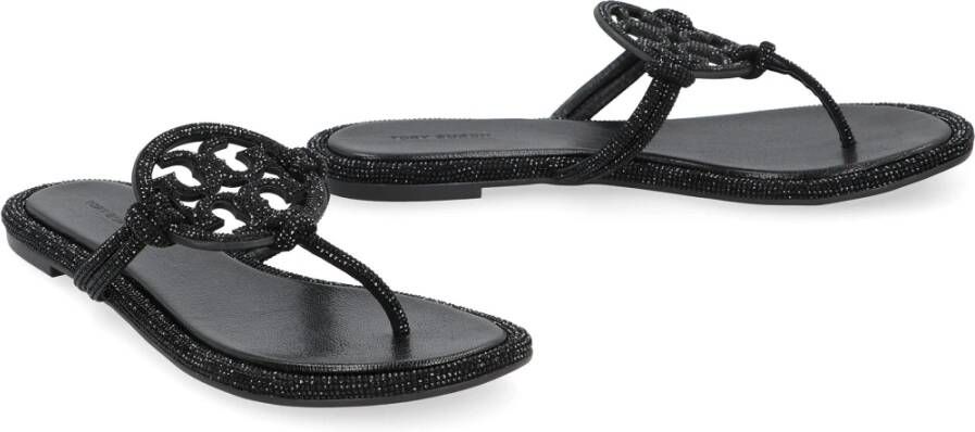 TORY BURCH Rhinestone Leren Sandalen Black Dames