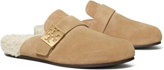TORY BURCH Shearling Muiltjes in Beige Suède Beige Dames