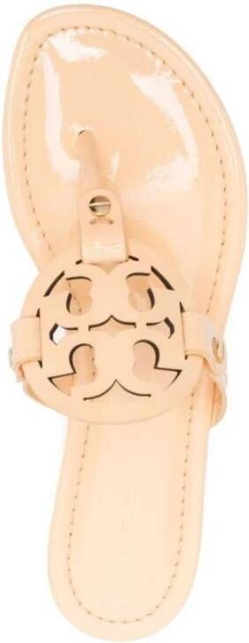 TORY BURCH Grijze Leren Sliders met Tonal Logo Grijs Dames