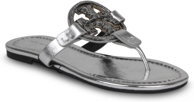 TORY BURCH Monochrome Metallic Flip Flops Grijs Dames