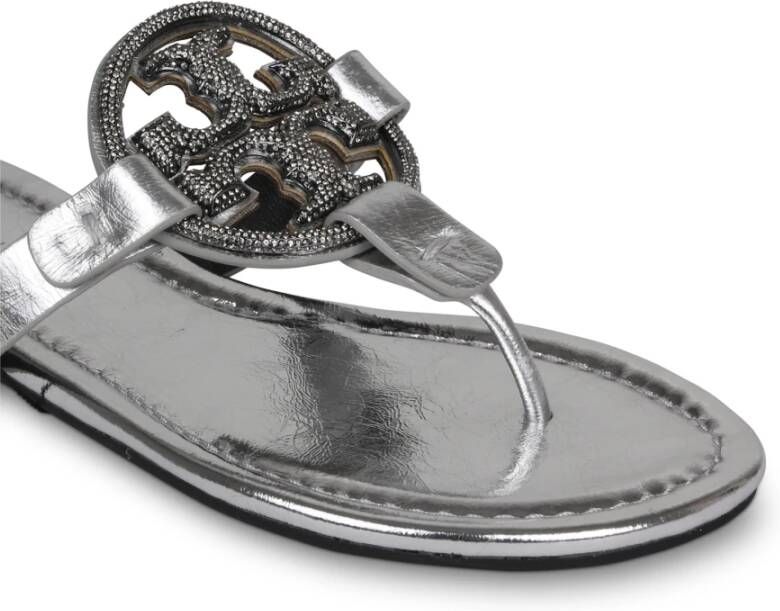 TORY BURCH Monochrome Metallic Flip Flops Grijs Dames