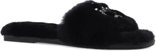 TORY BURCH Jeweled Shearling Slides Luxe zwarte pantoffels Zwart Dames