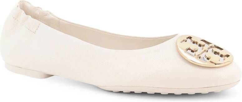 TORY BURCH Witte Leren Ballerina's Elegante Stijl Beige Dames
