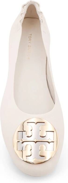 TORY BURCH Witte Leren Ballerina's Elegante Stijl Beige Dames