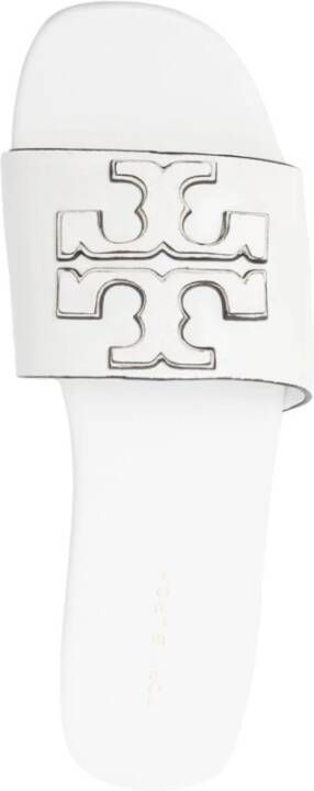 Tory Burch Witte Leren Logo Slides Sandalen