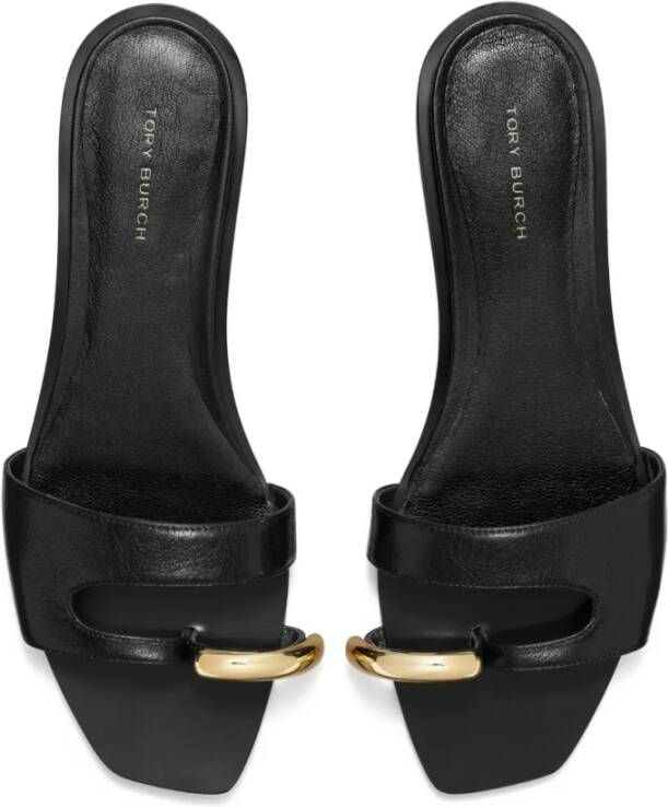 Tory Burch Zwart Goud Doorboorde Slide Sandalen