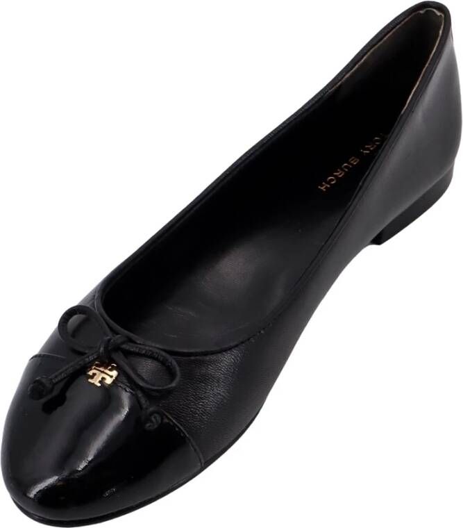Tory Burch Zwarte leren ballerina`s met strik