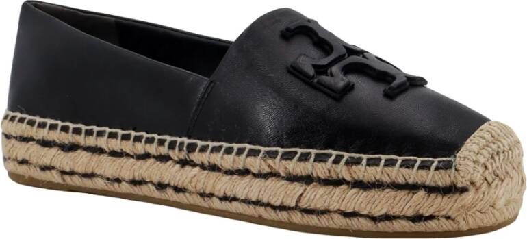 TORY BURCH Zwarte Leren Espadrilles met Ingelegd Logo Black Dames