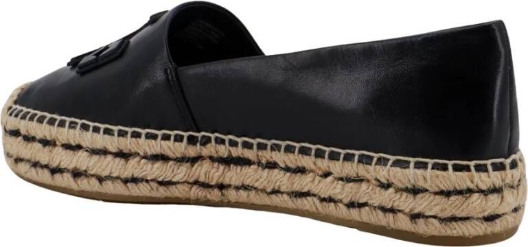 TORY BURCH Zwarte Leren Espadrilles met Ingelegd Logo Black Dames