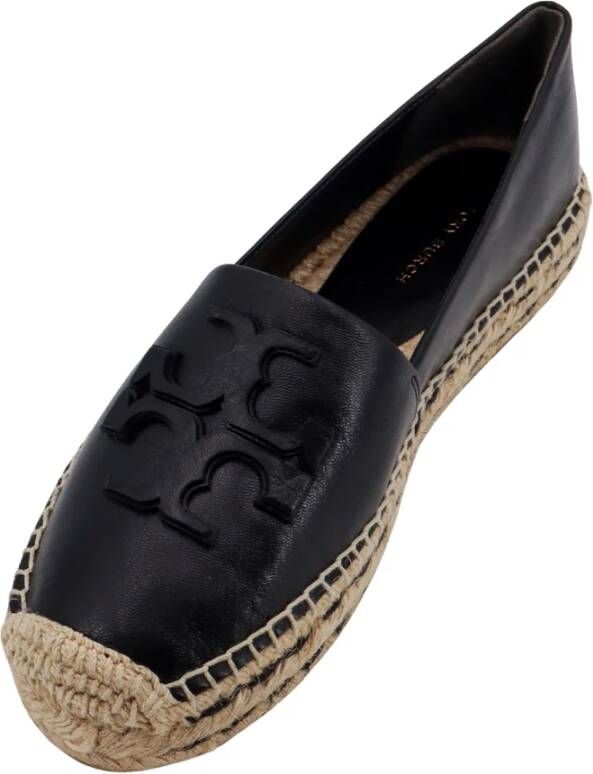 TORY BURCH Zwarte Leren Espadrilles met Ingelegd Logo Black Dames