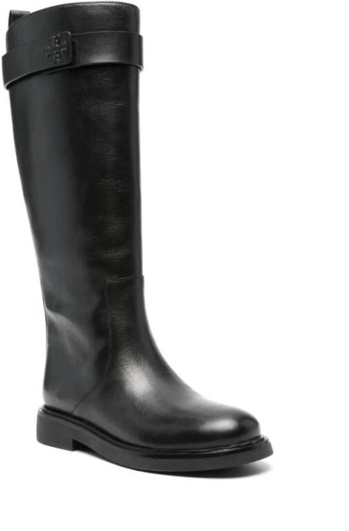 TORY BURCH Zwarte Leren Laarzen met Logo Detail Zwart Dames